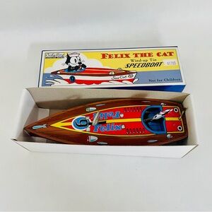 Schylling Felix the Cat Tin Speedboat Toy Red and Blue